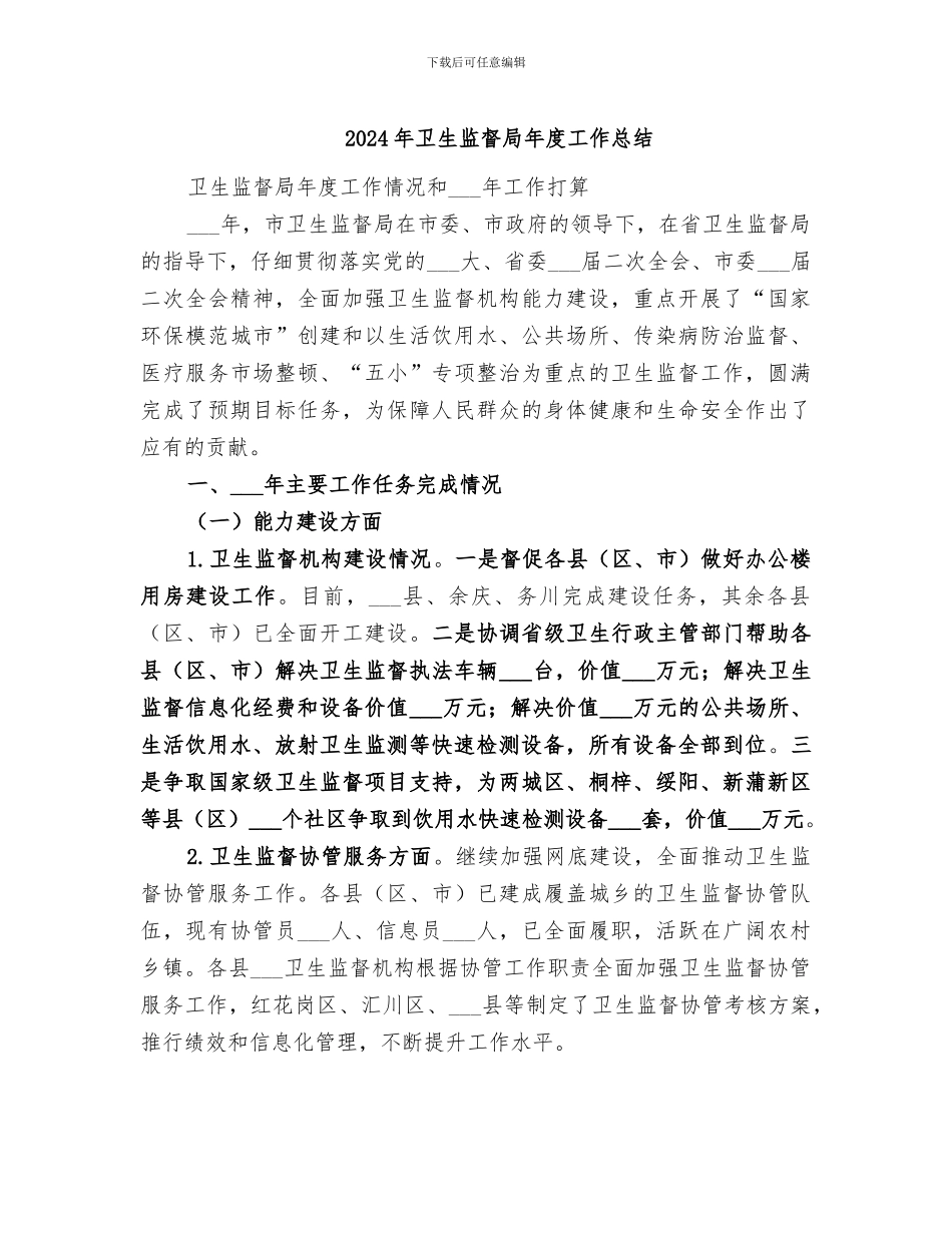 2024年卫生监督局年度工作总结_第1页