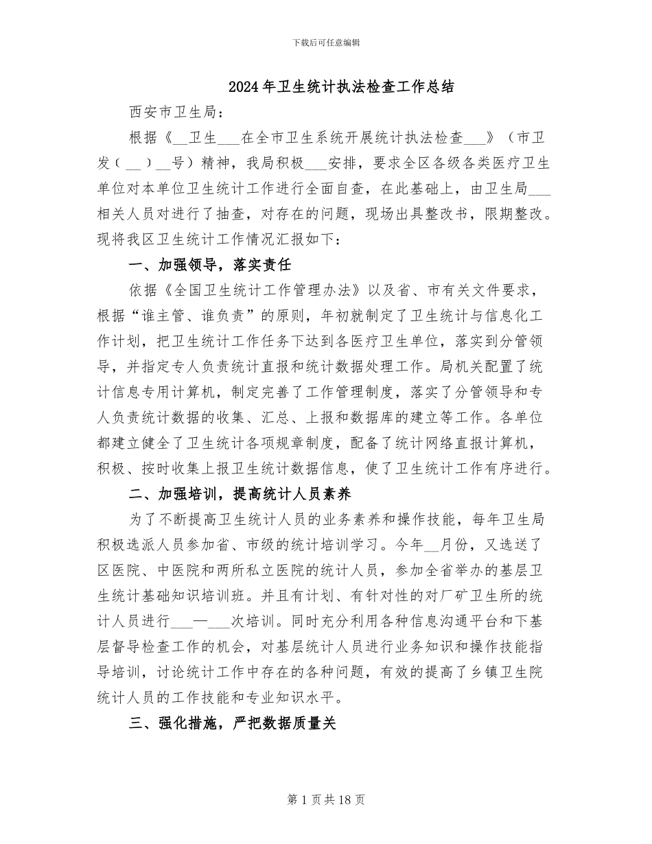 2024年卫生统计执法检查工作总结_第1页