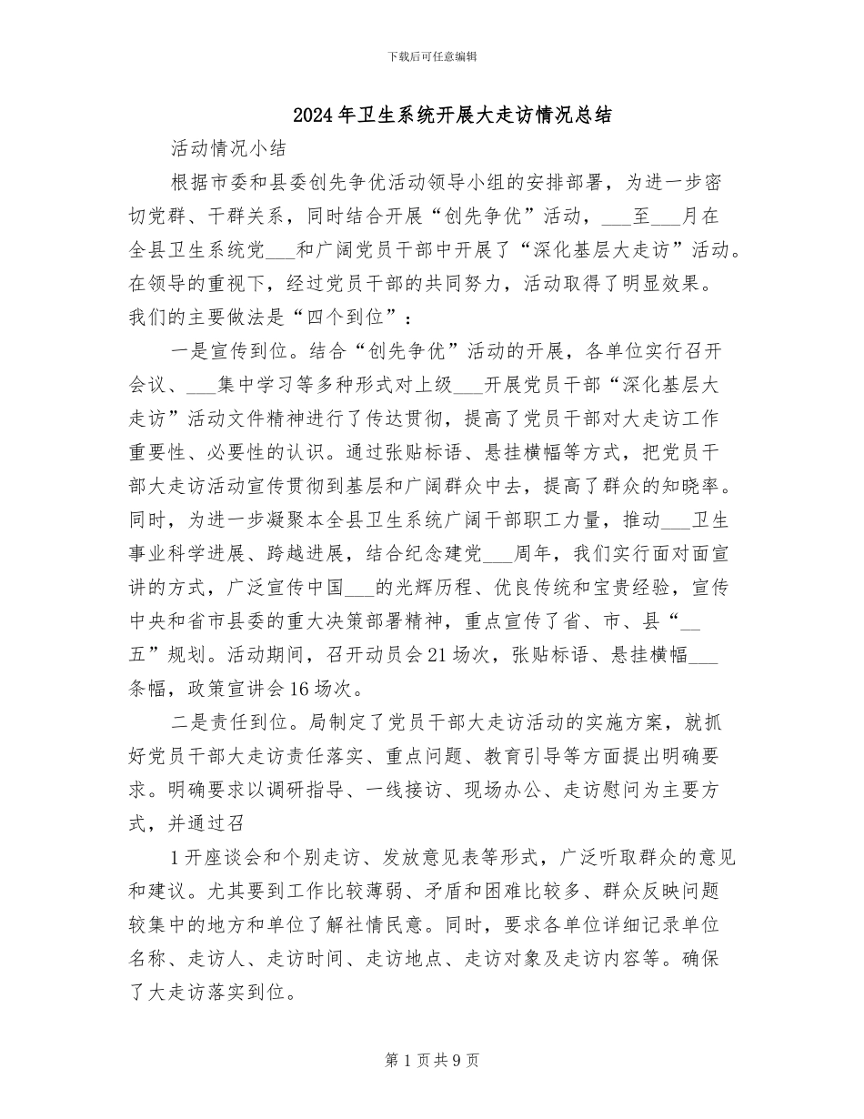 2024年卫生系统开展大走访情况总结_第1页