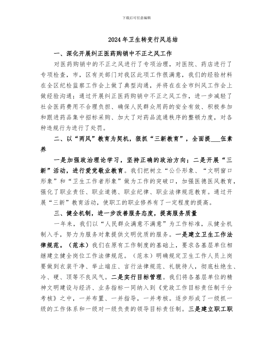 2024年卫生转变行风总结_第1页