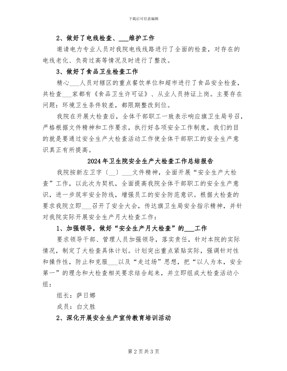 2024年卫生院安全生产大检查工作总结_第2页