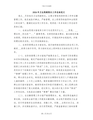 2024年卫生院副院长工作总结范文
