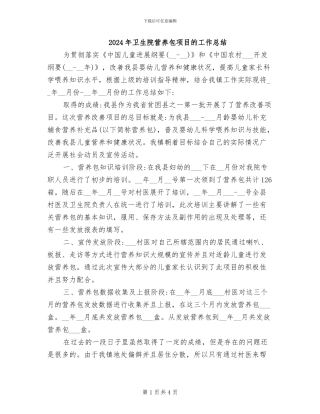 2024年卫生院营养包项目的工作总结