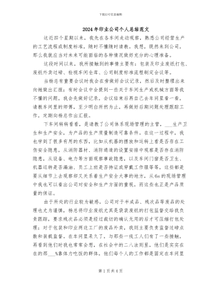 2024年印业公司个人总结范文