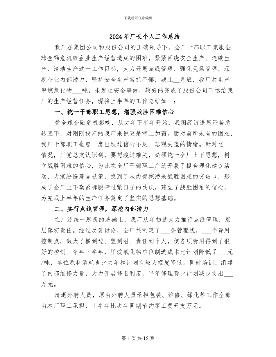 2024年厂长个人工作总结_第1页