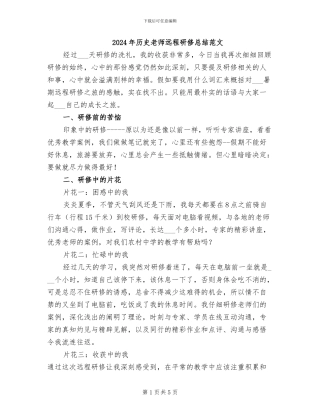 2024年历史教师远程研修总结范文