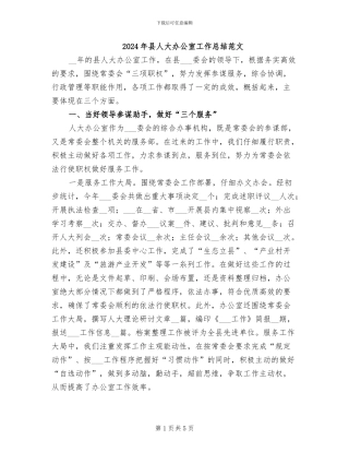 2024年县人大办公室工作总结范文