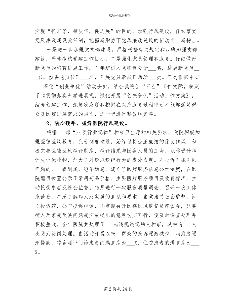 2024年县人民医院年度工作总结报告_第2页