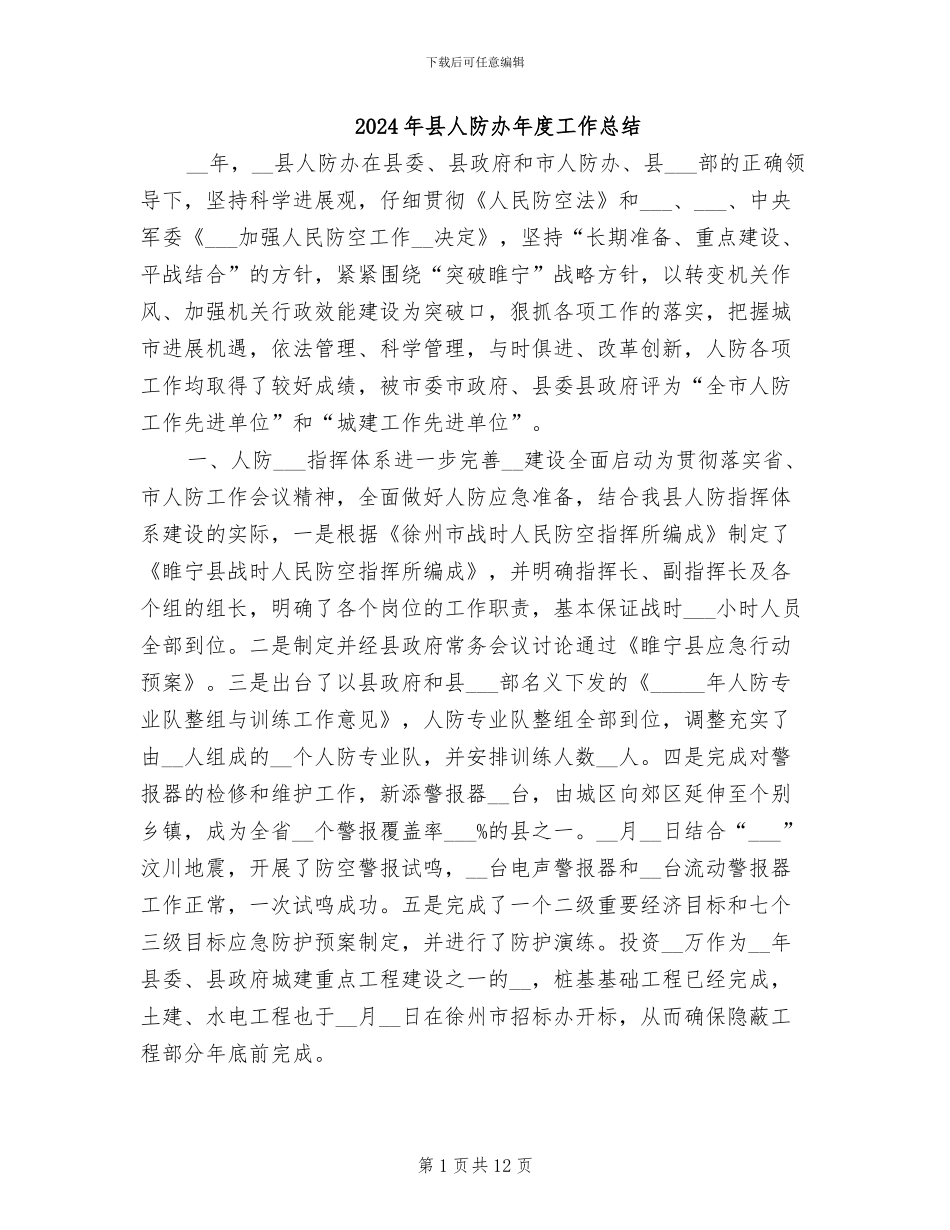 2024年县人防办年度工作总结_第1页
