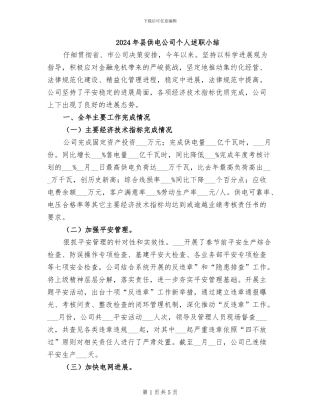 2024年县供电公司个人述职小结