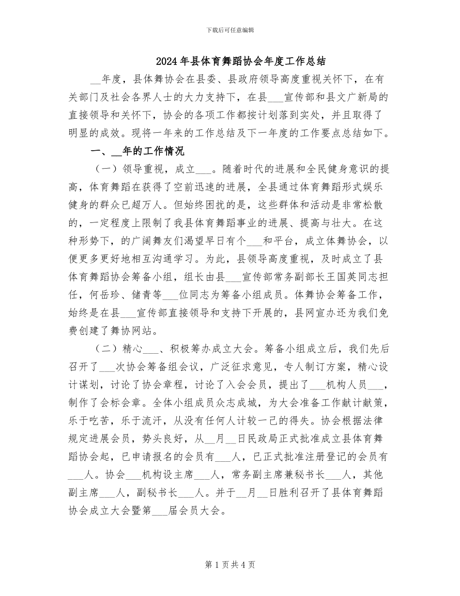 2024年县体育舞蹈协会年度工作总结_第1页