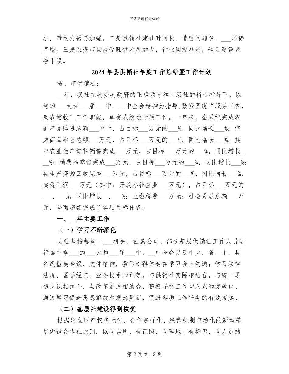 2024年县供销社工作总结的报告_第2页