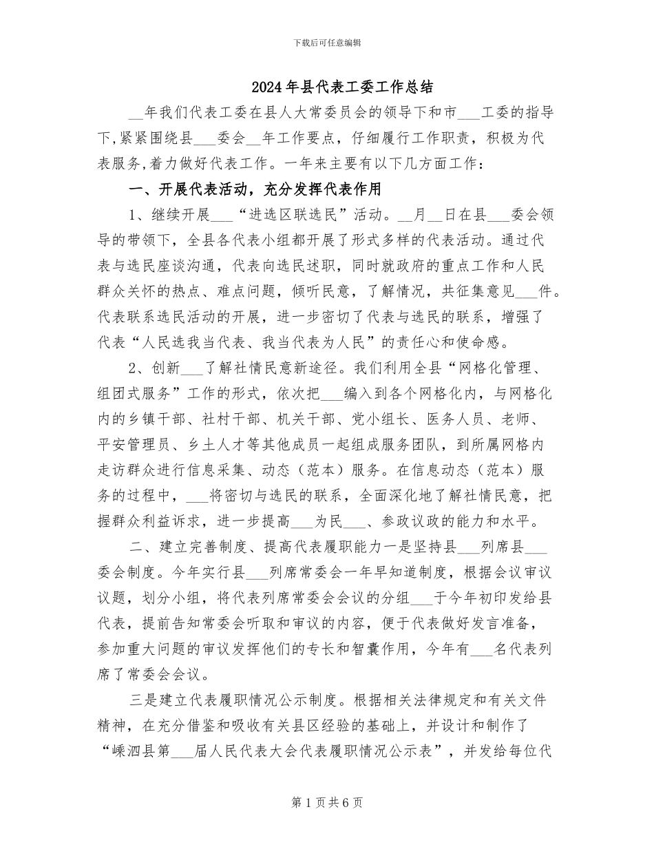 2024年县代表工委工作总结_第1页