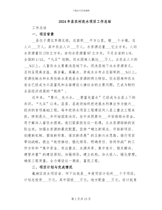 2024年县农村改水项目工作总结
