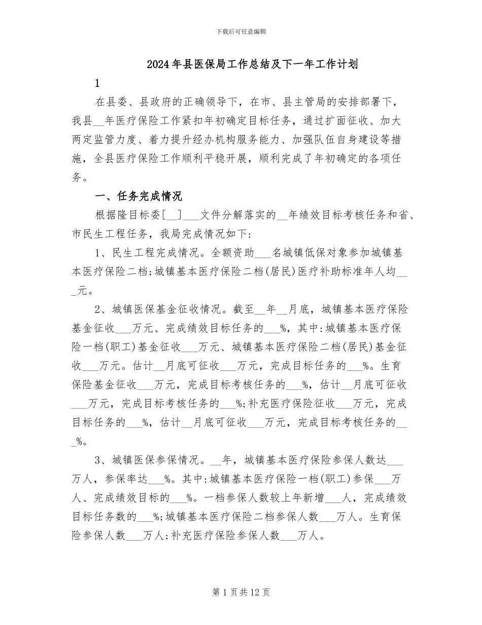 2024年县医保局工作总结及下一年工作计划_第1页