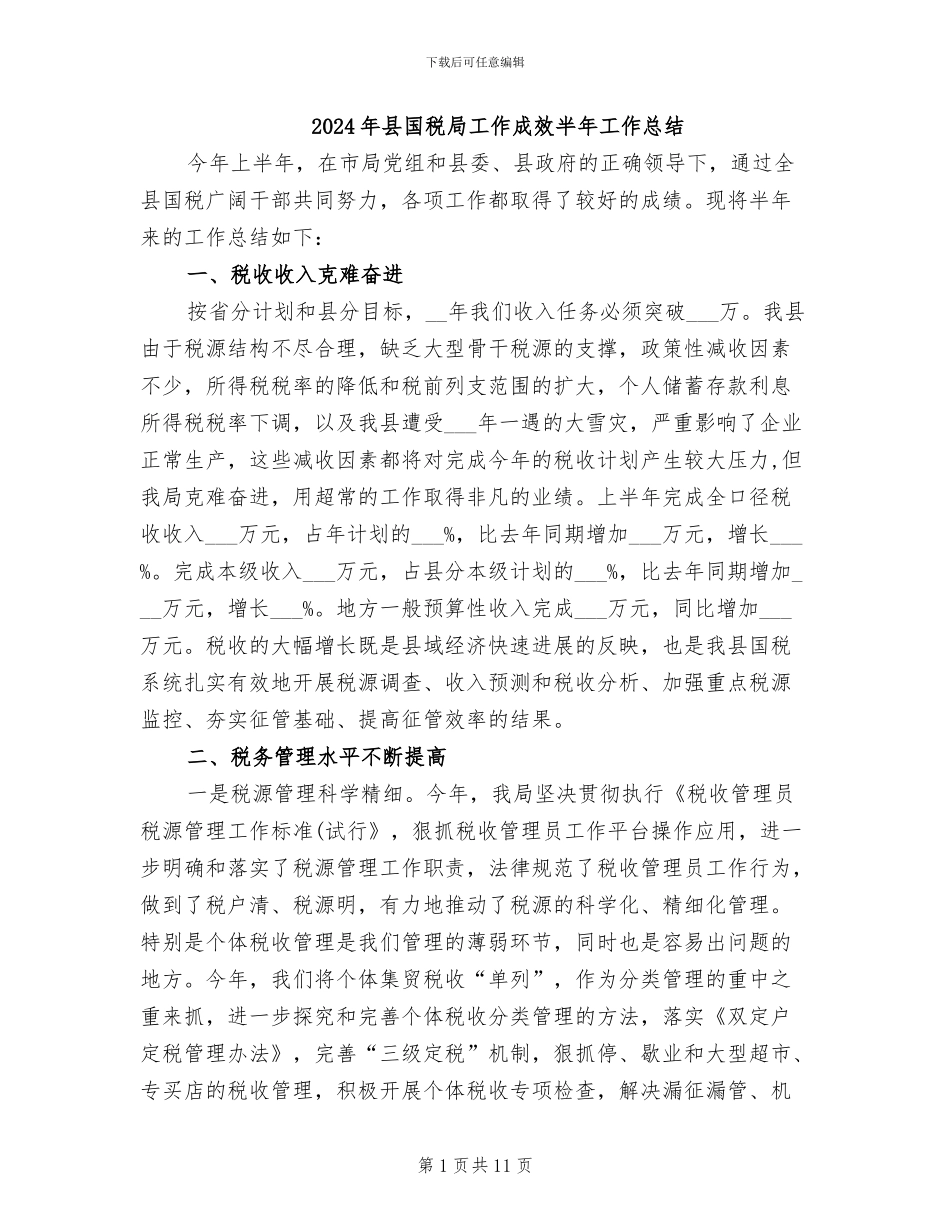 2024年县国税局工作成效半年工作总结_第1页