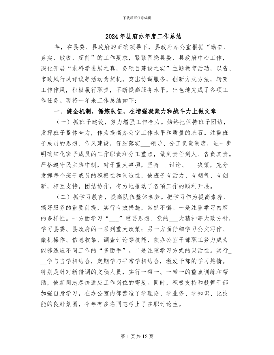 2024年县府办年度工作总结_第1页