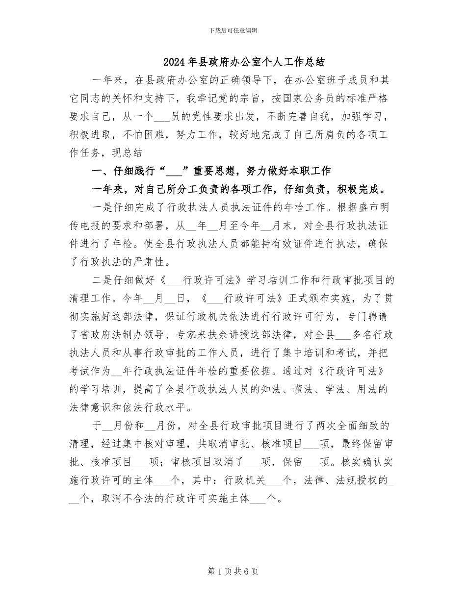 2024年县政府办公室个人工作总结_第1页