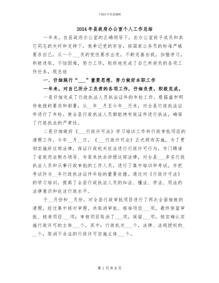 2024年县政府办公室个人工作总结