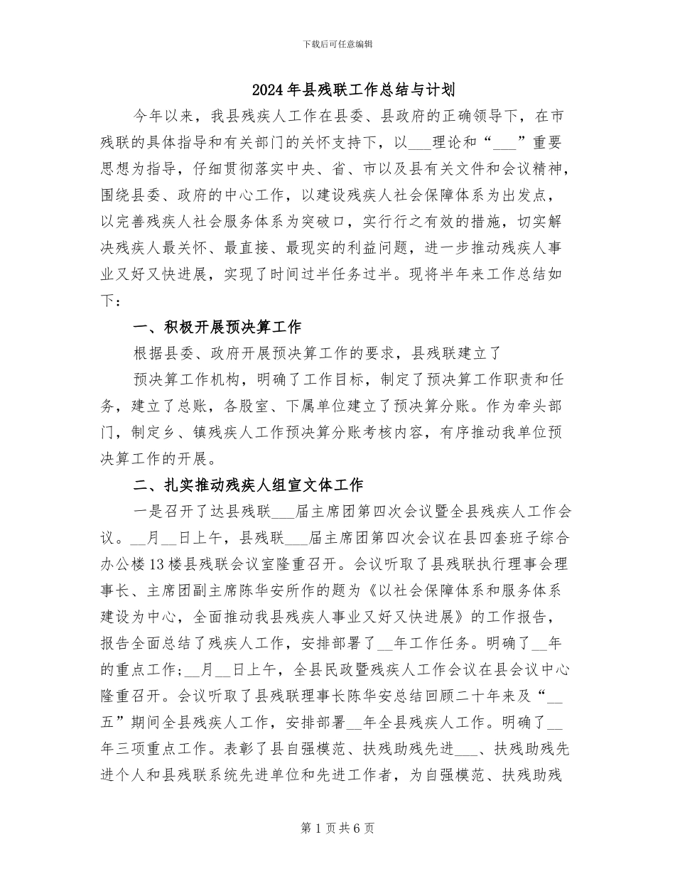 2024年县残联工作总结与计划_第1页