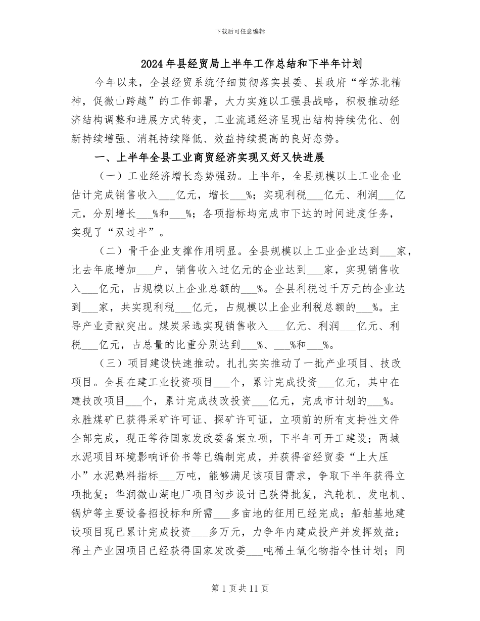 2024年县经贸局上半年工作总结和下半年计划_第1页