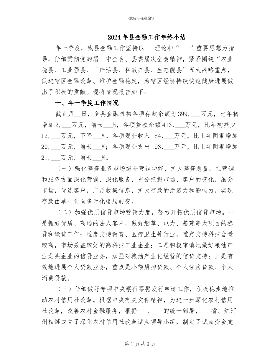 2024年县金融工作年终小结_第1页
