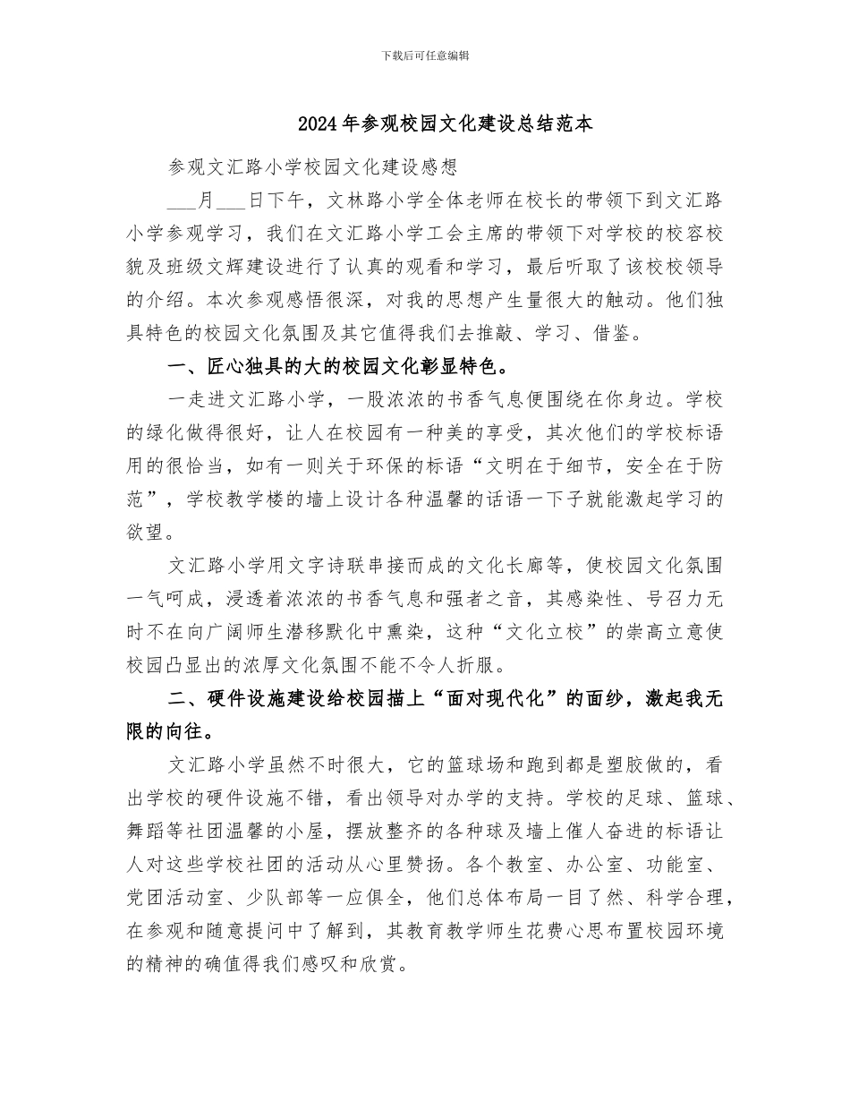 2024年参观校园文化建设总结范本_第1页