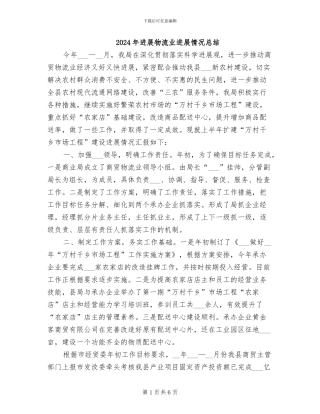 2024年发展物流业进展情况总结