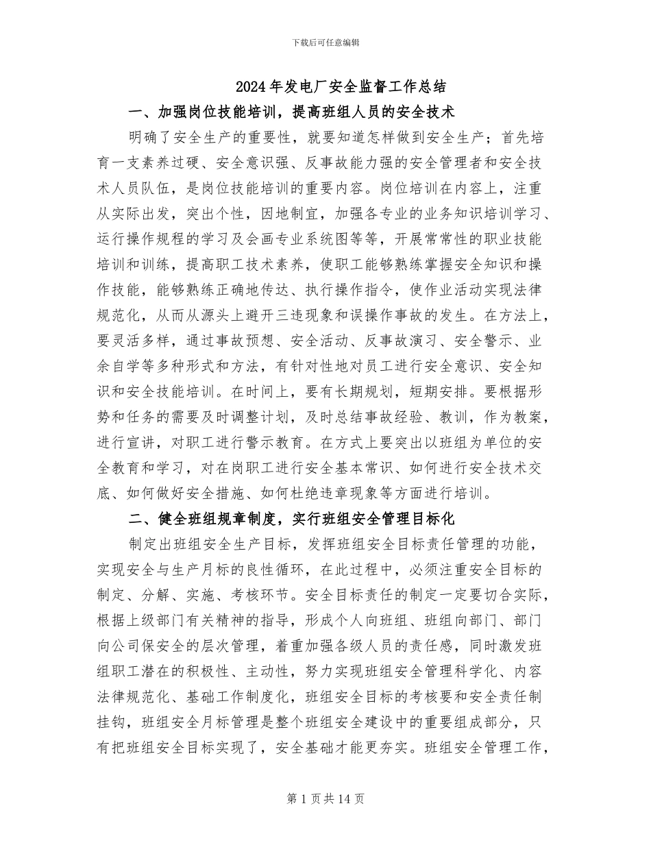 2024年发电厂安全监督工作总结_第1页