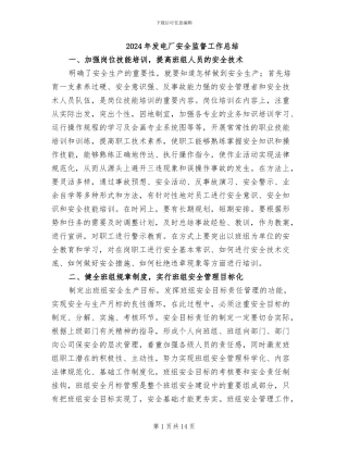 2024年发电厂安全监督工作总结