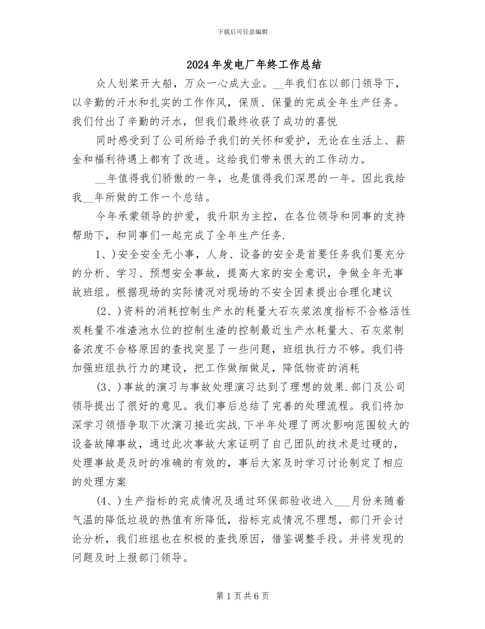 2024年发电厂年终工作总结_第1页