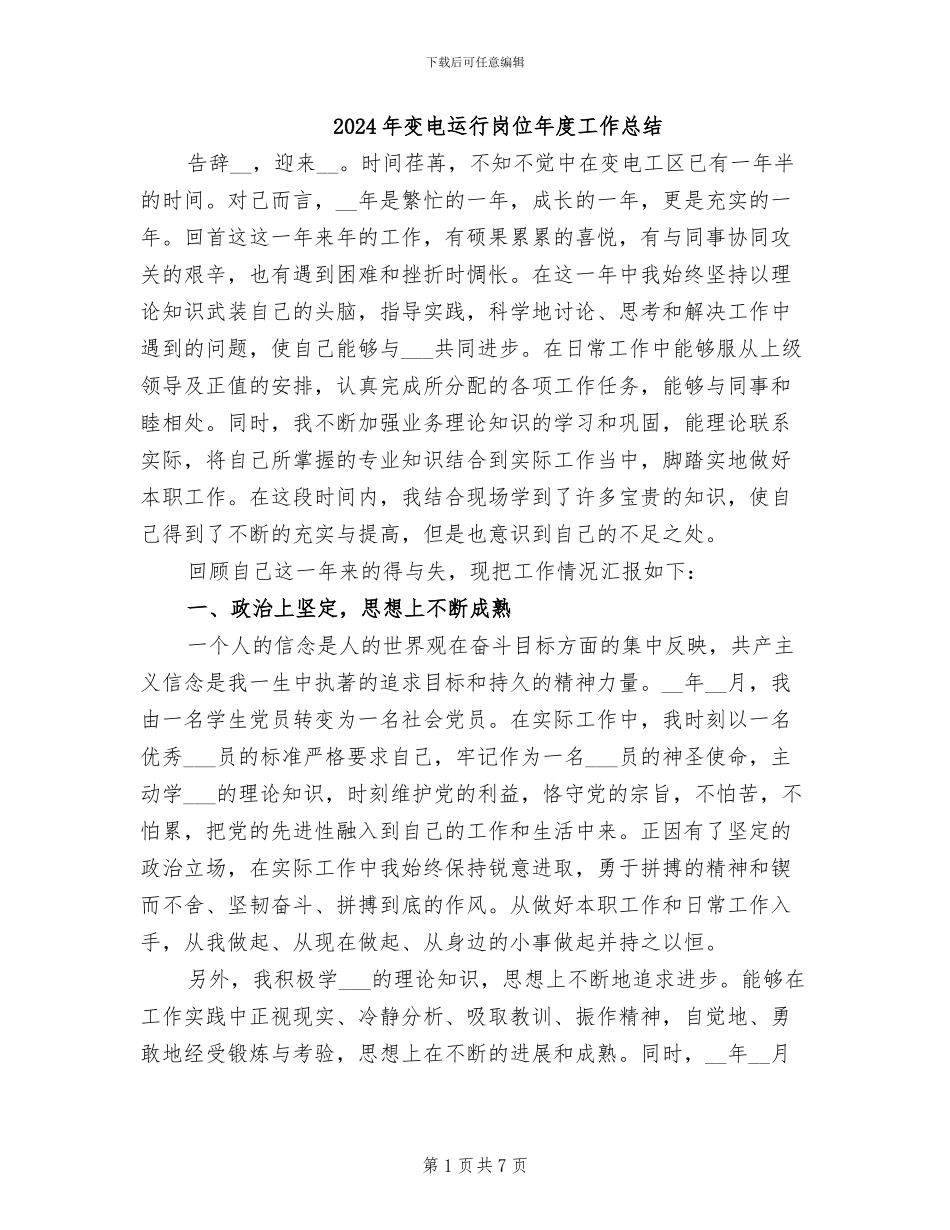 2024年变电运行岗位年度工作总结_第1页