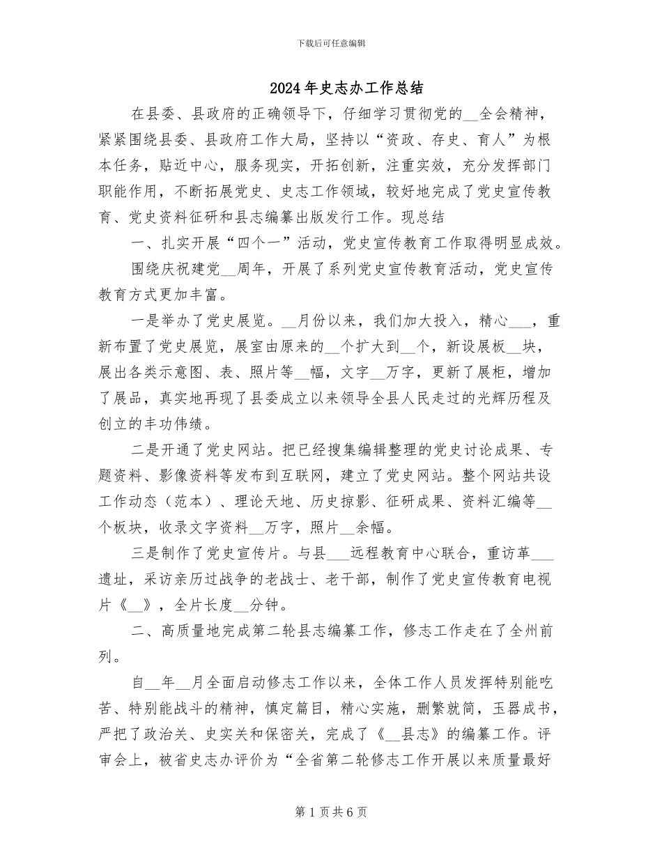 2024年史志办工作总结_第1页
