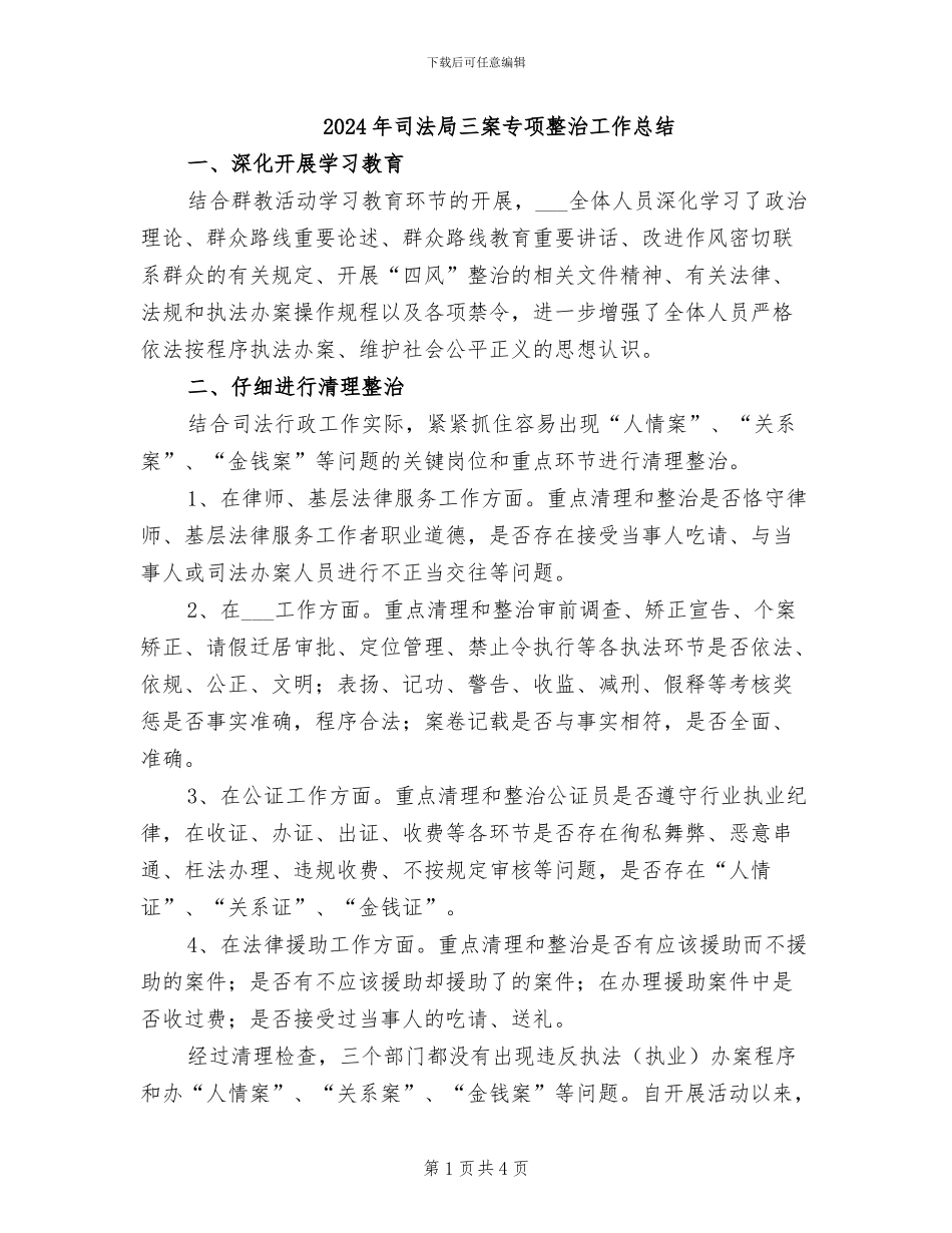 2024年司法局三案专项整治工作总结_第1页