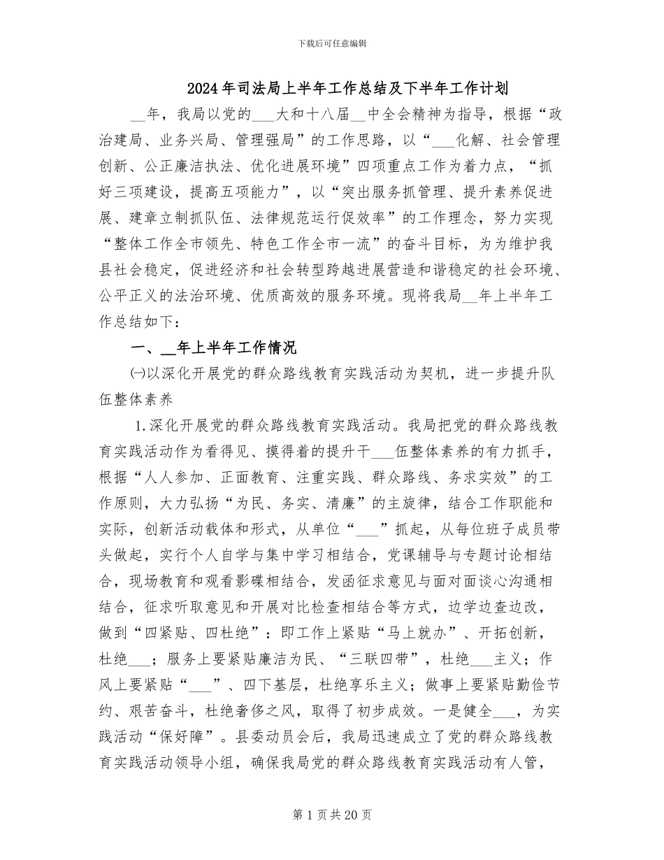 2024年司法局上半年工作总结及下半年工作计划_第1页