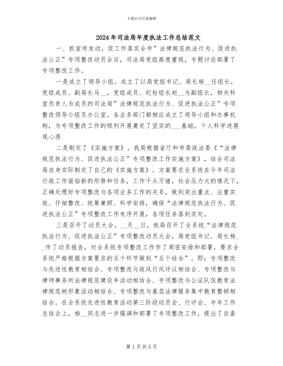 2024年司法局年度执法工作总结范文_第1页