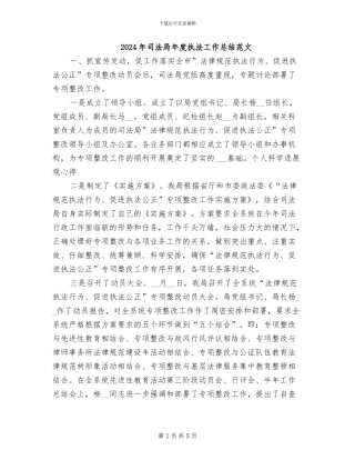2024年司法局年度执法工作总结范文
