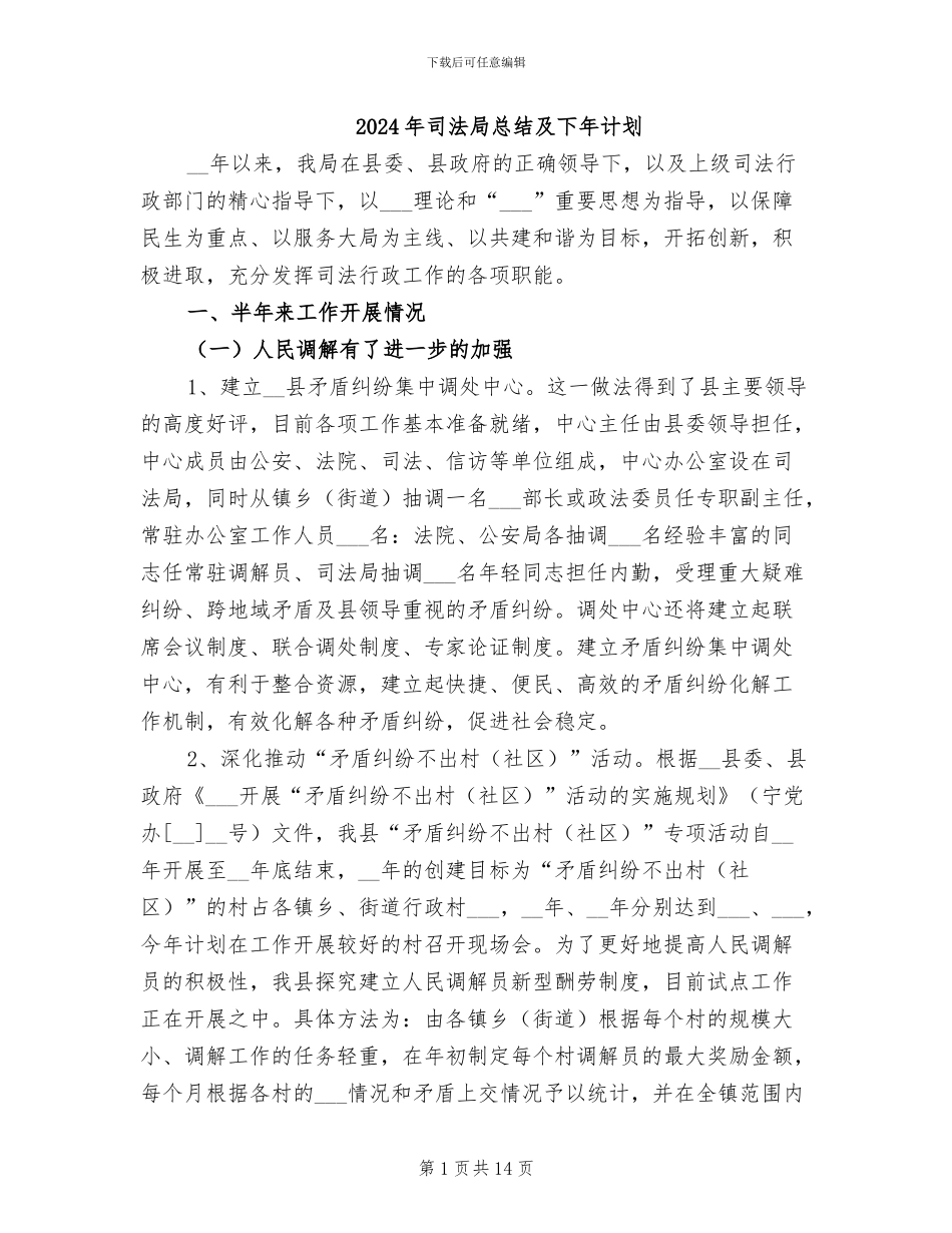 2024年司法局总结及下年计划_第1页