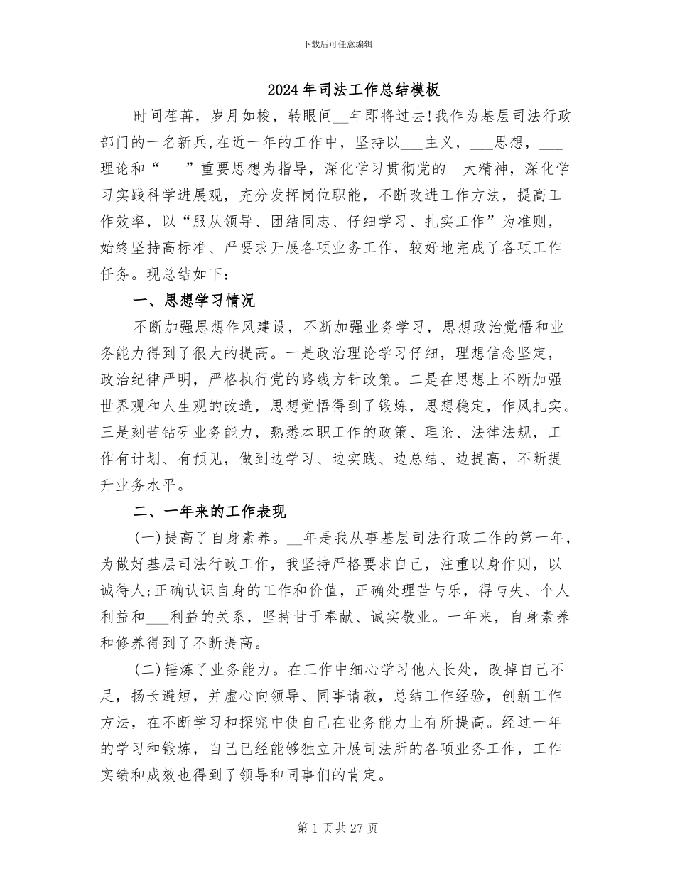 2024年司法工作总结模板_第1页
