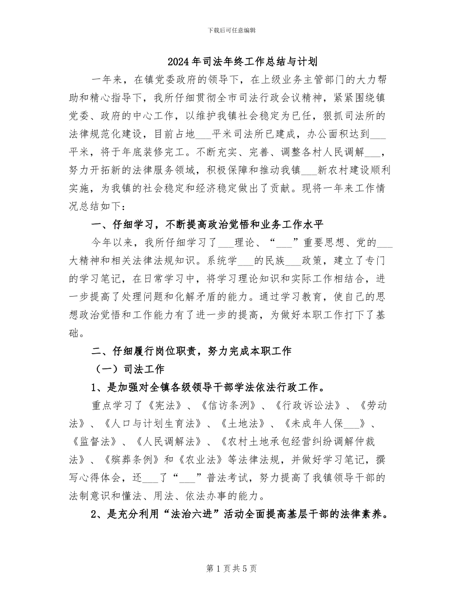 2024年司法年终工作总结与计划_第1页