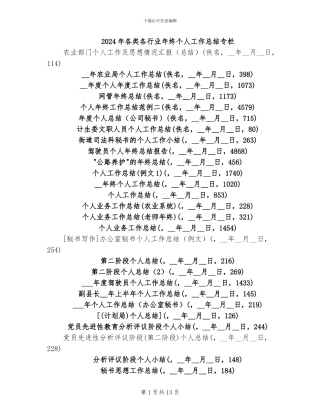 2024年各类各行业年终个人工作总结专栏