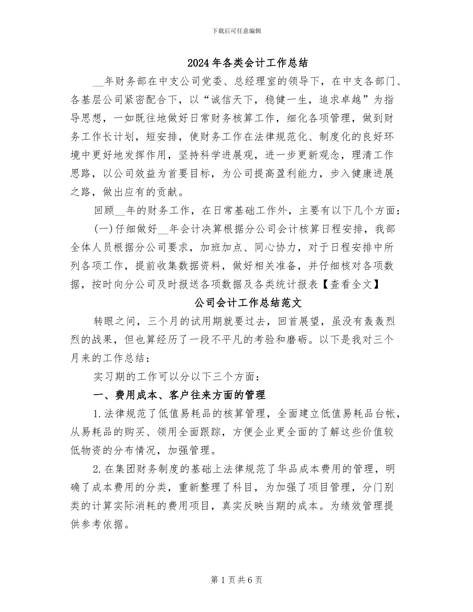 2024年各类会计工作总结_第1页