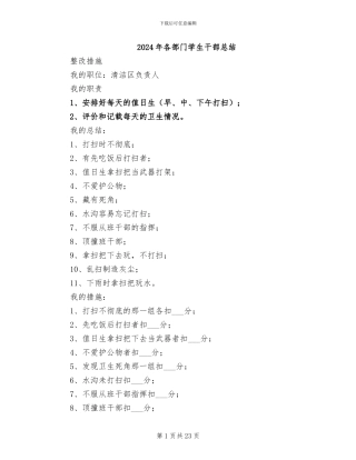 2024年各部门学生干部总结