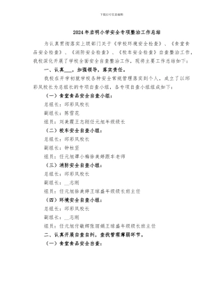 2024年启明小学安全专项整治工作总结