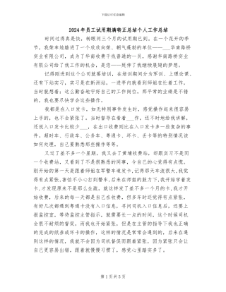 2024年员工试用期满转正总结个人工作总结