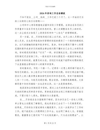 2024年咨询工作总结模板