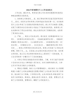 2024年咨询顾问个人工作总结范文