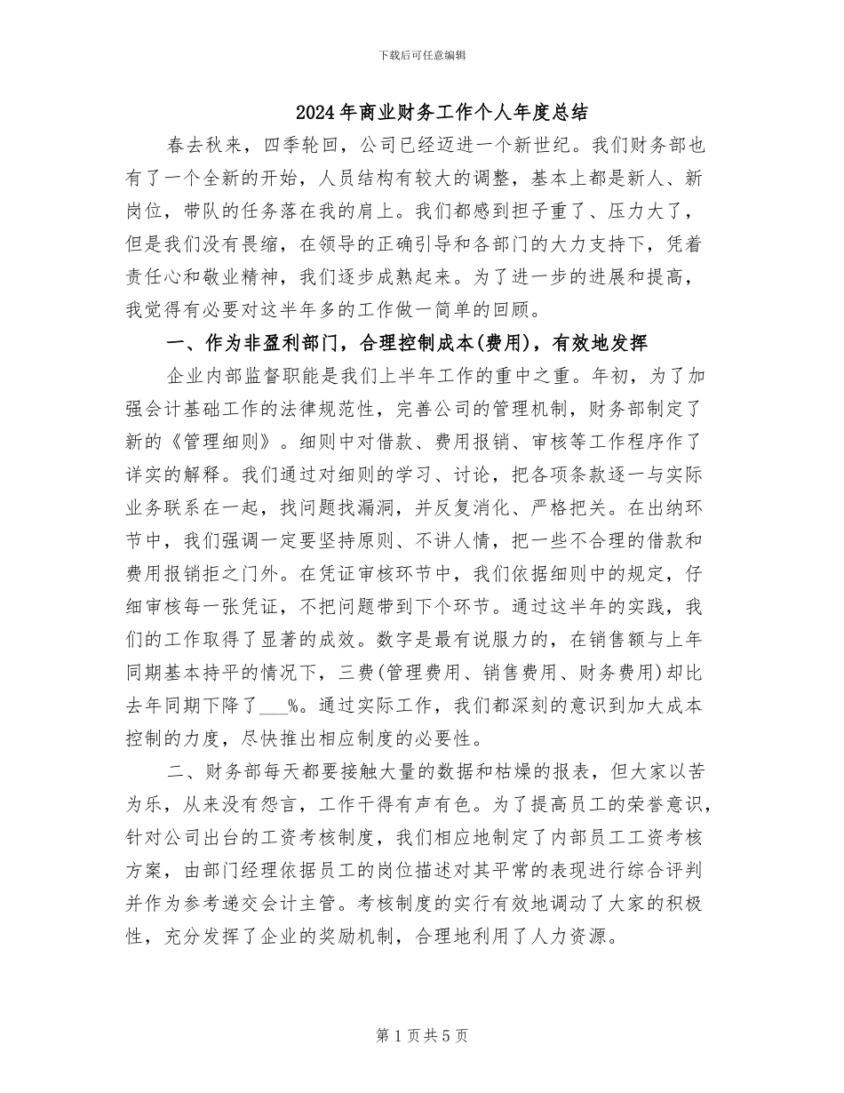 2024年商业财务工作个人年度总结_第1页