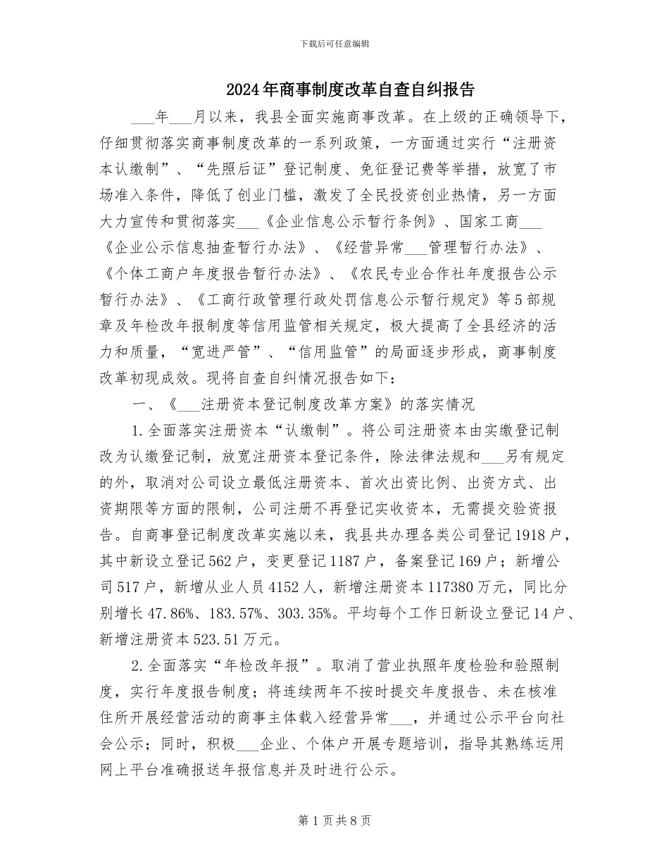 2024年商事制度改革自查自纠报告_第1页