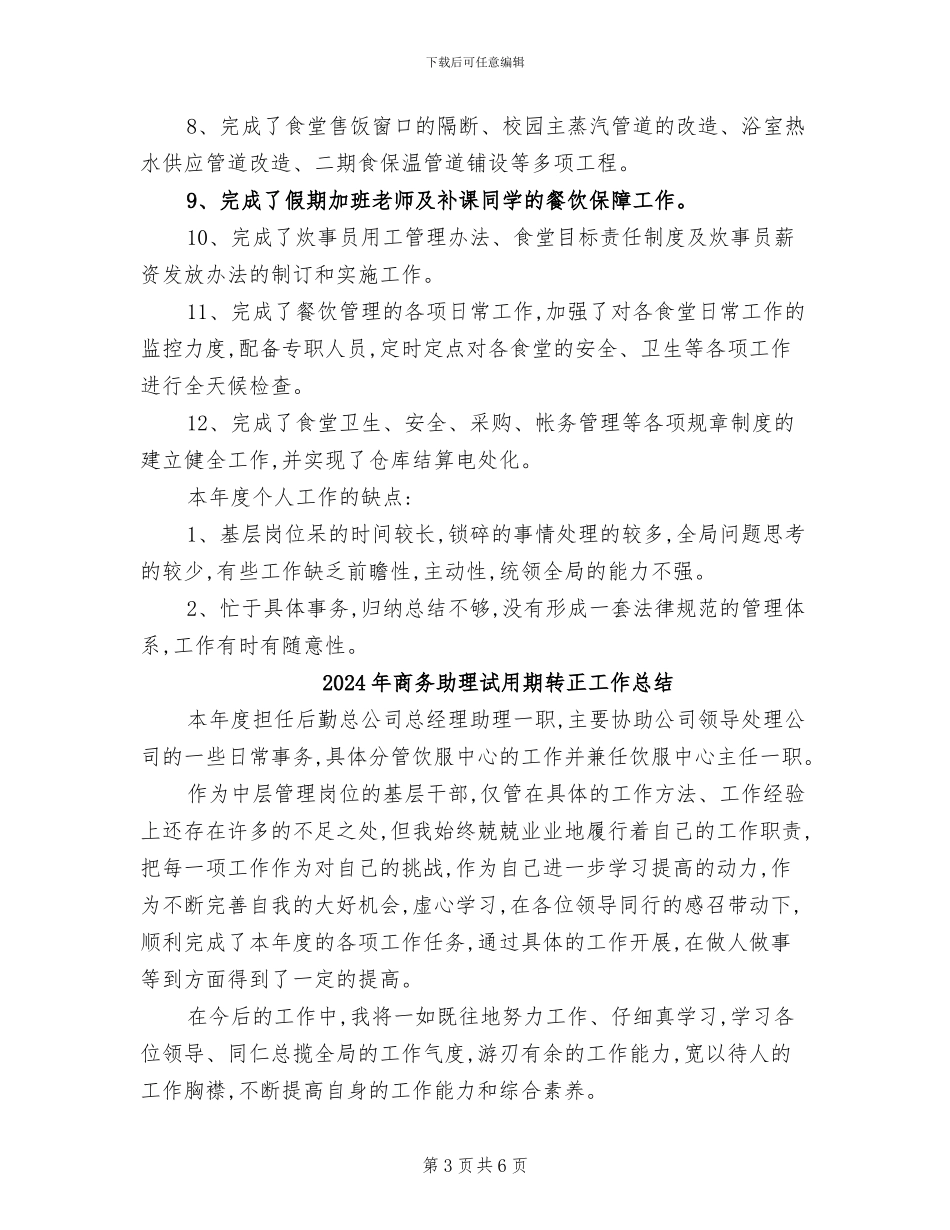 2024年商务助理试用期工作总结_第3页